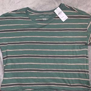 cropped boxy green and pink stripped tee